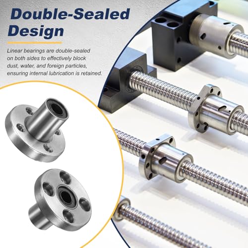sourcing map 4 Pack LMF6UU Linear Ball Bearings, 6mm Bore Round Flange Linear Ball Bearings Flange Motion Bushing with Double Side Rubber Seal ABEC3 for CNC, 3D Printer