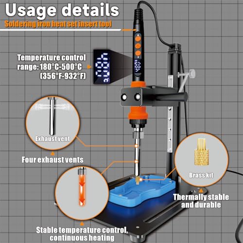 VECO-T CS901 heat set insert tool kit with 90W LCD soldering iron and threaded inserts for 3D printing plastic