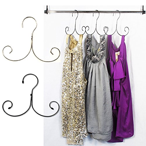 Non-Slip Cascading Hanger - Curly Hanger for Tank Tops, Sports Bra, Yoga Tops, Lingerie, Swimsuits by Boottique (Chrome- Set of 10)