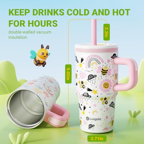 20 Oz Kids Tumbler with Handle, Stainless Steel Cute Water Bottle Pink&Blue 2 Count