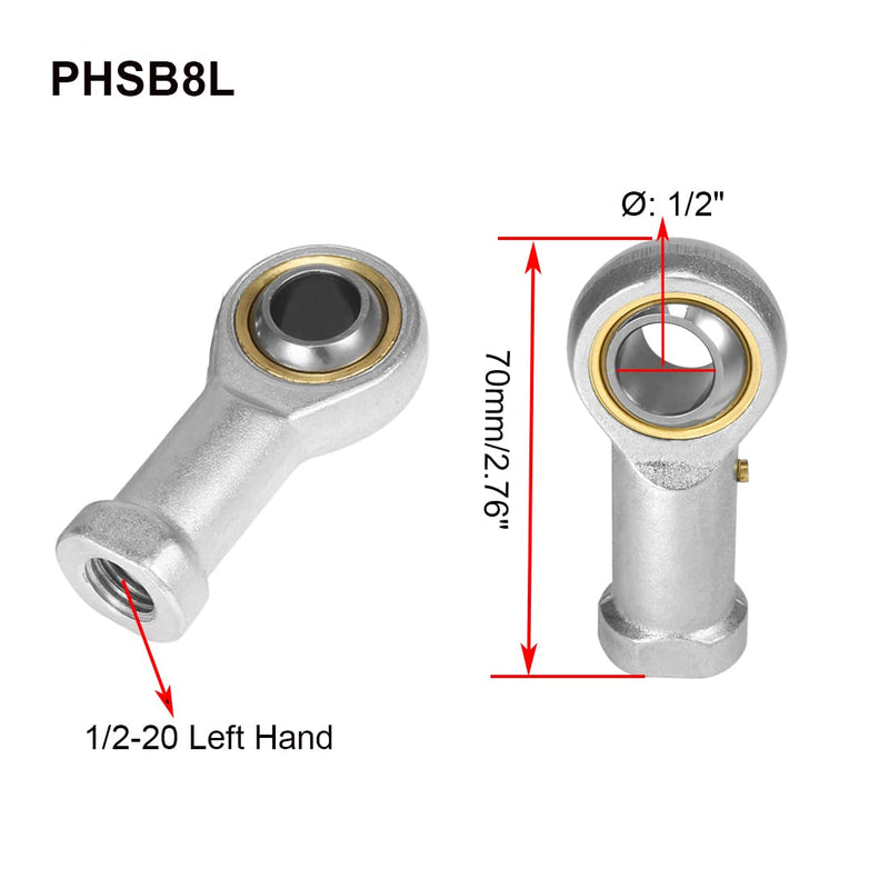 [Australia - AusPower] - PHSB8L Rod End Bearing 1/2 Inch Bore and 1/2-20 Left Hand Thread, Self-Lubricating Female Heim Joint Rod Ends 2pcs 