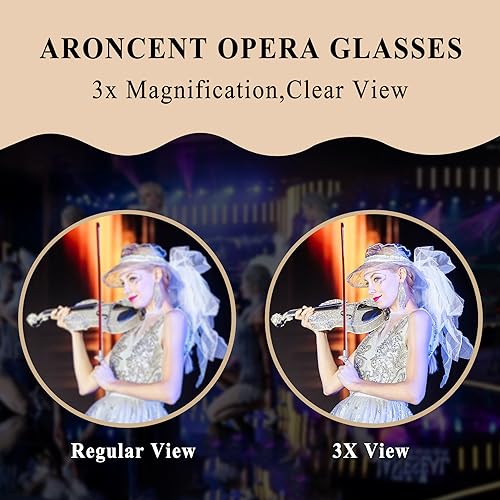 Aroncent Opera Glasses Binoculars 3X25 Theater Glasses Mini Binocular Compact with Handle for Adults Ladies Women in Opera Musical Concert B-Gold with Handle