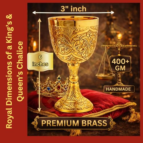 GUAAFA Medieval Goblet Vintage Chalice 6" - 1x Handmade Brass Drinkware for Royal Wedding Anniversary Christmas Gifts 7oz -King Arthur Renaissance Ceremonial Wine Glass (King & Queen Chalice)