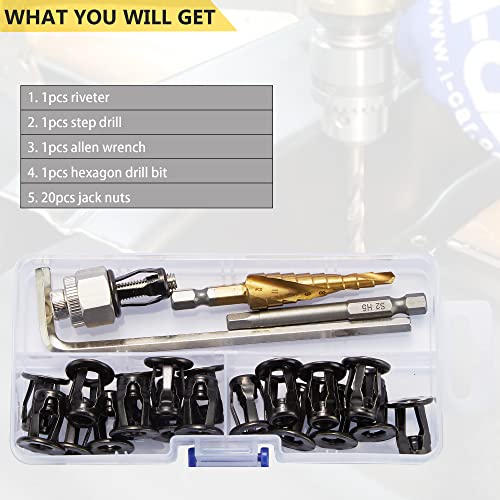 KOOPATZ M6 rivet nut jack nut assortment kit with installation tool for plastic, polywood, hardboard, and thin boards
