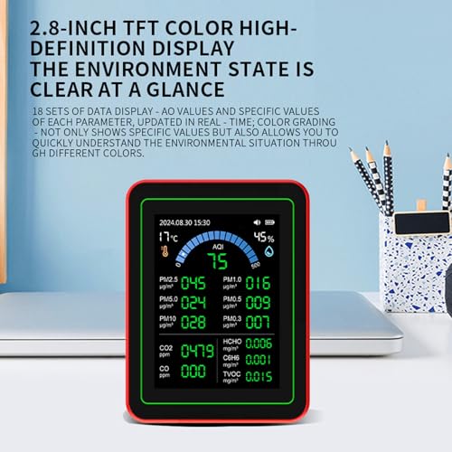 [Australia - AusPower] - 18 in 1 Air Quality Tester for Home, Indoor Air Quality Monitor, with Air Quality Index, CO2, HCHO, TVOC, PM5.0, PM0.3, PM1.0, PM2.5, PM10 etc, Support Data Storage and 