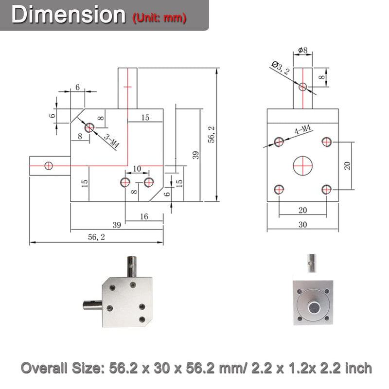 [Australia - AusPower] - 1:1 Right Angle Tapered Bevel Gearbox Mini 1 Module 20 Teeth 90° Angle Drive Steering Gear Device Simple Mechanical DIY Module with 8mm Shaft 1 short output shaft 
