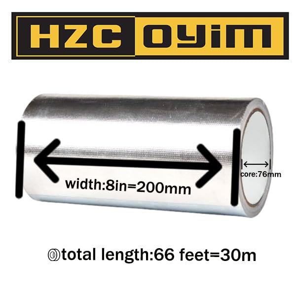 Silver Aluminum Foil Adhesive Tape 8in x 66ft High Temperature Resistant Heat Shield Blocking Tape for Car Exhaust Pipe/Air Conditioning Pipe/HVAC 8inches x 66feet