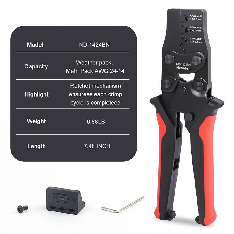 Weather Pack Crimp Tool, Newdeli Crimper for AWG 24-14 Crimping Delphi APTIV Weather Pack Terminals or Metri-Pack Connectors 1424BN-2