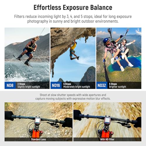 NEEWER PL ND Filter Compatible with GoPro Hero 13 12 11 10 9 Black, 4 Pack PL ND8 ND16 ND32 HD Multicoated Slim Neutral Density Polarizer Lens Filter Kit Action Camera Accessory, FL-GP18 Plastic Frame 4 Packs ND+PL