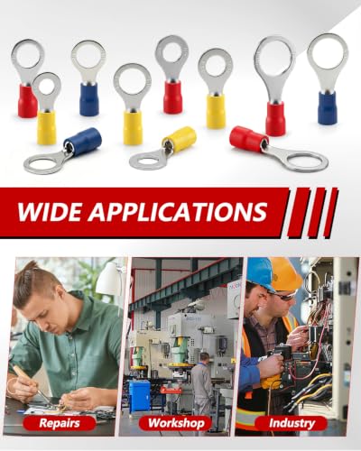 Ring Cable Lugs 4.0 - 6.0 mm² Hole Diameter M6 Yellow Pack of 15 | Cable lugs partially insulated PVC zip cable connectors made of tin-plated copper 4 - 6 mm² M6
