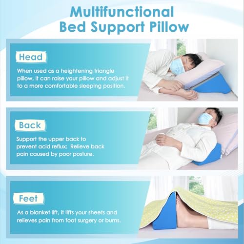 Bed Wedge Pillow For Sleeping Seniors Post Surgery Incline Pillow Bedsore Pressure Relief Cushions For Butt Lifting Patient Turning Triangle Foam Wedges For Bed Positioning Body Back Support (Blue) Blue