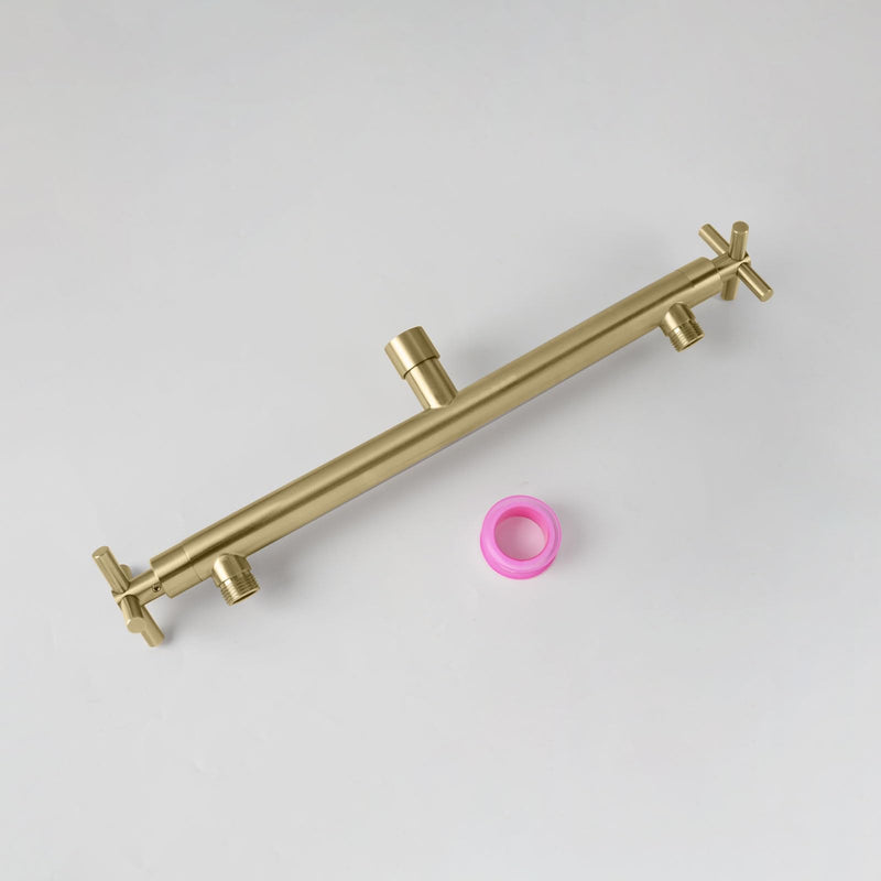 Shower Head Manifold with Double Outlet and Shut Off Valves for Dual Sprayer Showering System,Can Connect Two Showerheads,Brushed Gold，STG04-LL 11.8-inch Brushed Gold
