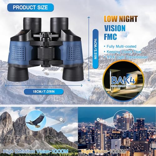 Adult Night Vision Binoculars 60x60 1000M Professional Waterproof High-Power Optical Binoculars, Suitable for Stargazing, Bird Watching, Concerts, Football, Sightseeing, Hunting, and Easy to Carry.