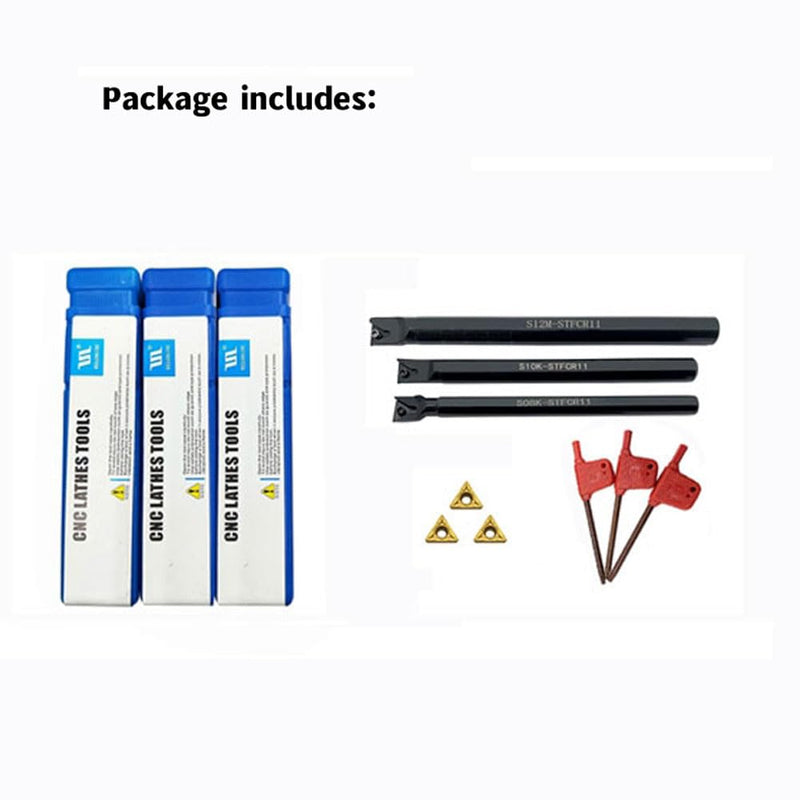 [Australia - AusPower] - S08K/S10K/ S12M-STFCR11 Boring Bars 91° Internal Turning Holder 3pcs with 3pcs TCMT21.51 Carbide Inserts for Machining Steel Parts and Stainless Steel 3PCS Holder with 3pcs TCMT110204 