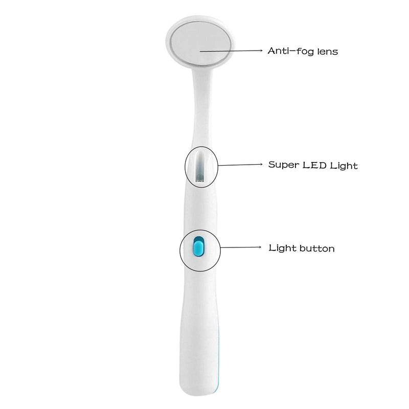 [Australia - AusPower] - 2 Pcs Dental Mirror with Light Tool LED Lighted Teeth Inspection Mirror Anti Fog Curve Angle Dentist Oral Care Tool 