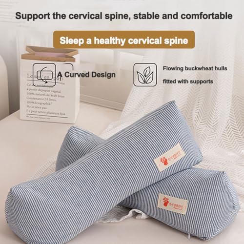Neck & Cervical Pillows Buckwheat Pillow ，Neck Support Pillow Cervical Neck Roll Bolster Pillow，Neck Pain Relief for Back and Side Sleepers Round Pillows (Gray) Gray