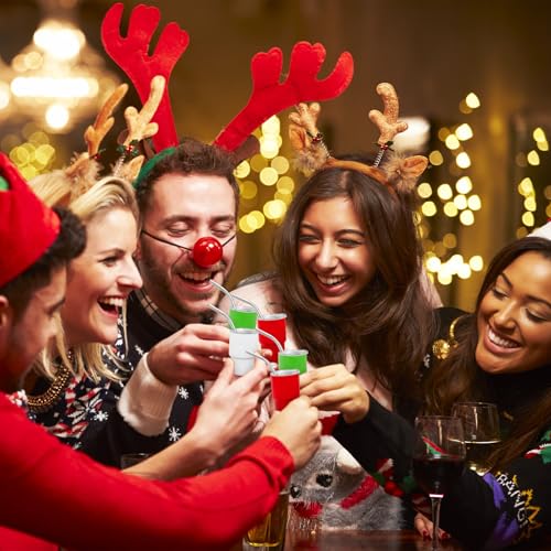 Whaline 12 Pack Christmas Mini Tumbler 3oz Mini Shot Glass Xmas Red Green White Stainless Steel Insulated Sublimation Cups with Lids Straws for Holiday Birthday New Year Party