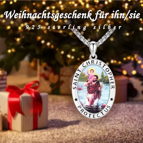 Religious Amulet Necklace 925 Sterling Silver St.Christopher/St.Michael Pendant Necklace Patron Saint Archangel Michael Catholic Jewellery for Men Women C-Silver-St Christopher