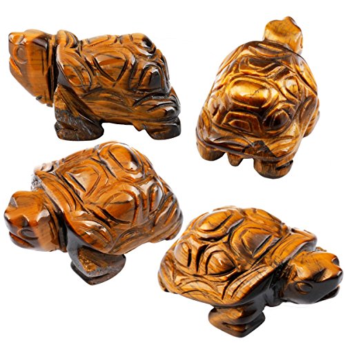 SUNYIK Tiger's Eye Stone Turtle Tortoise Pocket Statue Figurines Bookend Amulet Fengshui 1.5" Pack of 2 Yellow
