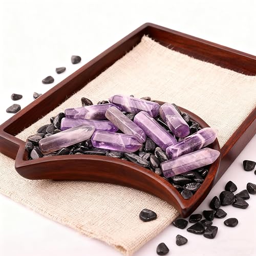 Amethyst Gemstone Crystal Wands, Hexagonal Gemstone Points Natural Hand Carved Polished Points, Amethyst Crystal Single Pointed Column for Meditation Spiritual Decor (10pcs)