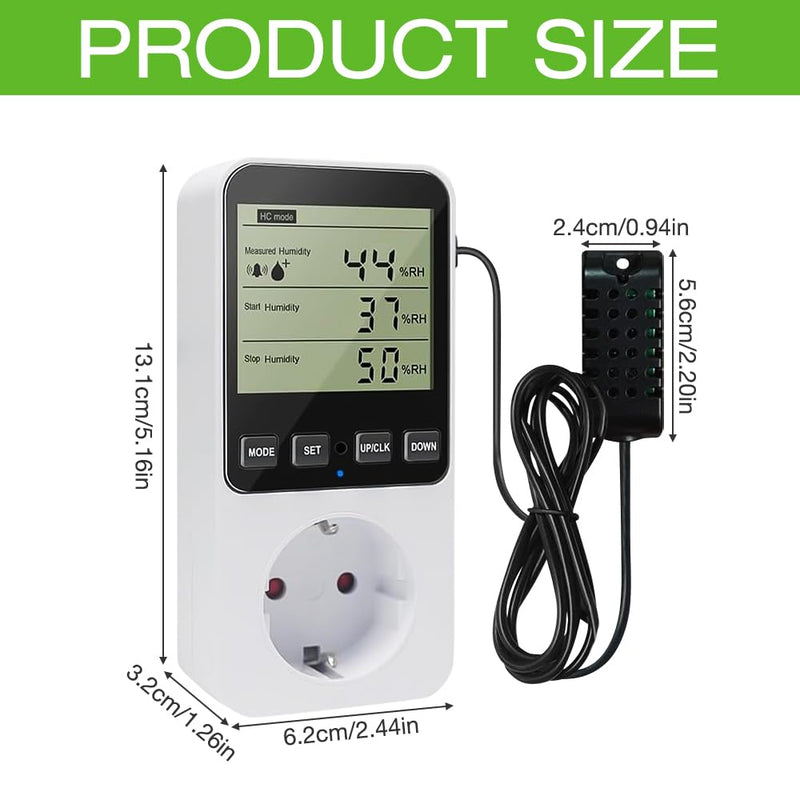 [Australia - AusPower] - Humidity Controller, Temperature Controller Socket 230 V, Humidity Controller with 3 m Sensor, Digital Thermostat Socket with LCD Screen, Temperature Switch for Humidifier, Dehumidifier 