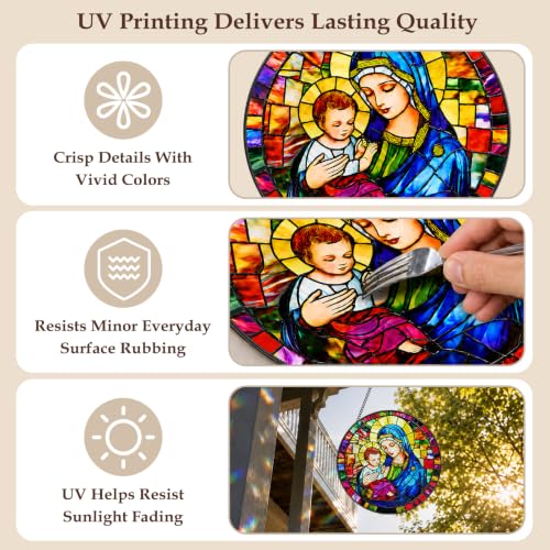 Allinside 7.8 Inch Stained Glass Window Hanging, Virgin Mary Suncatcher