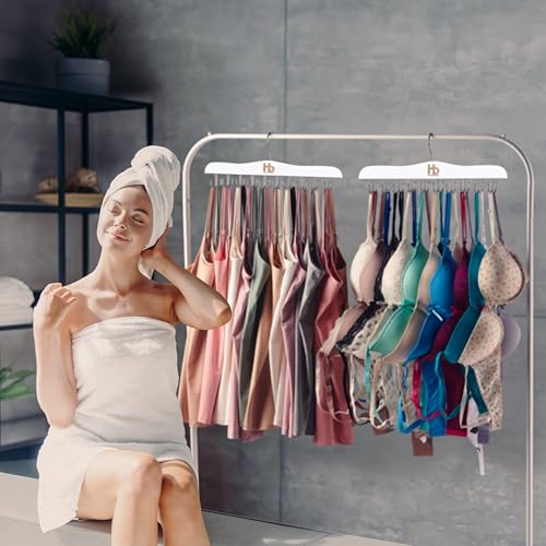 Large Bra Hanger and Bra Organizer for Closet – Tank Top Hanger Space Saving for House, Dorm, Apartment - Foldable Wooden for Closet Organizer– with 20 Hooks, Lotus Wood, White, 2 Pack White - 2 Qty