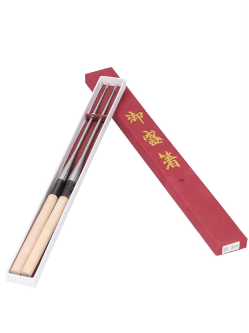 Metal Cooking Chopsticks with Wood Handle, 11.4in Sushi Chopsticks Long Cooking Chopsticks Reusable Metal Chop Sticks Dishwasher Safe for Frying, Hot Pot, Noodles and Japanese, Korean, Chinese Foods