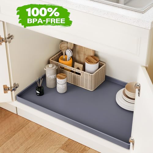FLATO Waterproof Under Sink Mat, 34" x 22", Beige 22"W x 34"L