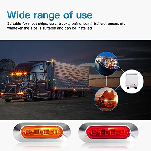 [Australia - AusPower] - ALFU 20PCS 10Amber+10Red DC12V-24V LED Side Marker Indicator Lights Trailers Lights Lamp Front Rear Tail Clearance Lamp with Chrome Bezel Universial for Auto Car Bus Truck Lorry Trailer Boat Deck 