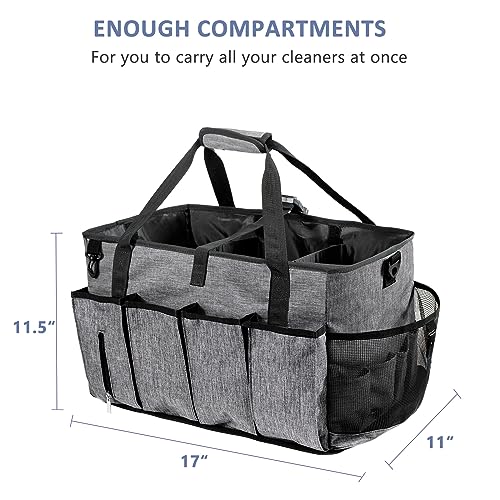 17" Cleaning Caddy for Cleaning Supplies, XL Cleaning Bag for Housekeepers Gray X-Large