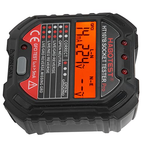 [Australia - AusPower] - HT107B 90-250V Socket Tester 3-Pin Outlet Tester Receptacle Tester Frequency Phase Voltage Leakage Voltage Test Electric Circuit Detector 