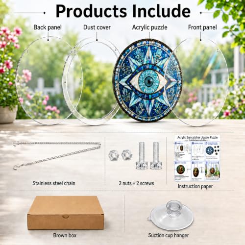 Evil Eye Acrylic Jigsaw Puzzle Suncatcher, Acrylic Window Art, Home and Garden Decor 70 Pieces, 7.4in Evil Eye 1 18.8cm/7.4in