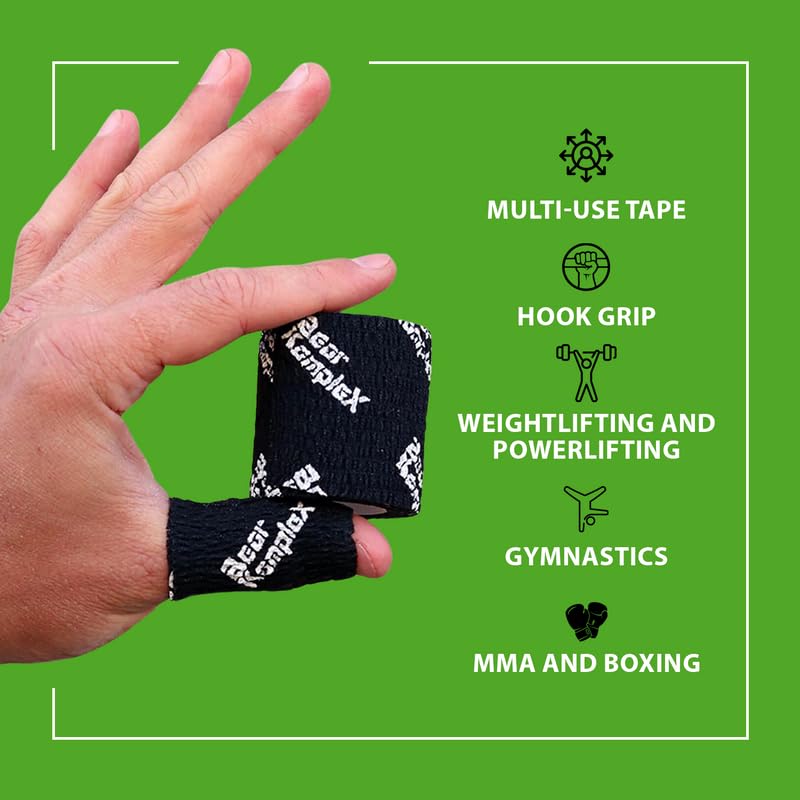 Bear Komplex Athletic Sports Tape, 4 or 12 Pack of Premium Adhesive Wrap, 5 cm Tape, Sweatproof, Breathable, and Non-Slip for Lifting, and Hook Grip, Hypoallergenic and Latex Free Black 4 Count