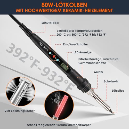 900 Stk Gewindeeinsätze Lötspitzen Set mit Schrauben, Muttern und Unterlegscheiben, Lötpistole & 6 Lötspitzen & 2 Adapter, Lötkolbenständer & Pinzette, M2-M6 Gewindeeinsätze für 3D-Druck