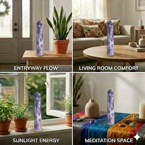 Jet Lepidolite Obelisk Tower - Natural Polished Crystal Point for Home Decor & Desk Display, Calming Lavender Stone, Gift-Ready (3-3.5 Approx).