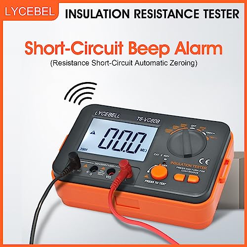 Digital Insulation Resistance Tester LC-VC60B Megohmmeter 0.1~2000 MΩ Insulation Tester with Backlight Display, DC 250V/500V/1000V, AC 750V Test Voltage with Sound Light Alarm Function