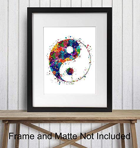 Yin Yang Watercolor Zen Wall Art - 8x10 Unframed Print - Buddha Meditation