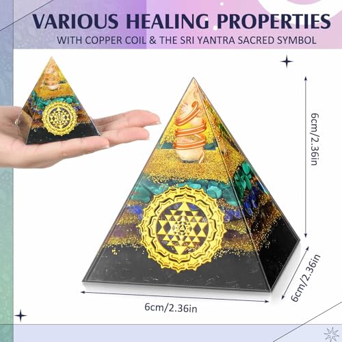 Orgonite Pyramid with Chakra Necklace, Tourmaline Energy Healing Crystals