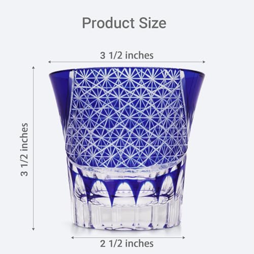 Japanese Whiskey Glass, Edo Tokyo Kiriko Style, Cobalt Blue Hand-Cut blue-022-01 1