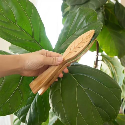 2PCS Leaf Cleaning Tongs,Plants Leaf Cleaning Tongs,Plant Cleaning Brushes,Plant Leaf Lint Cleaner with Wood Handle, with Soft Microfiber, Leaf Cleaning Tools (A71-2)
