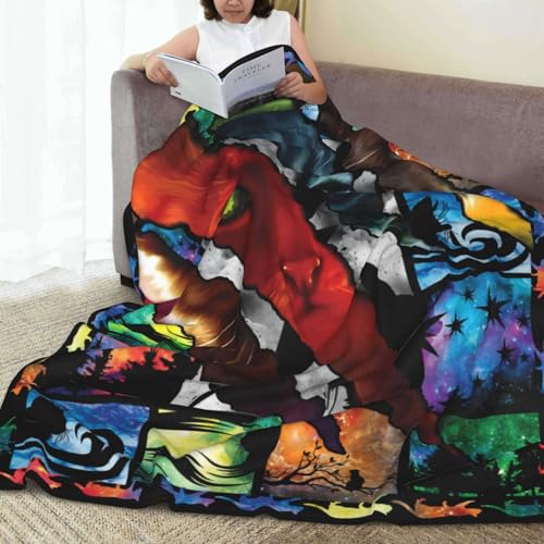 Warm cartoon cat throw blanket with colorful feline designs, made of soft flannel, measuring 60x50 inches for cozy comfort.