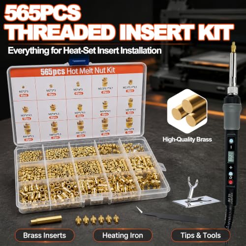 BIBOKLTIY heat set threaded inserts set with M2 to M6 sizes and insert tip