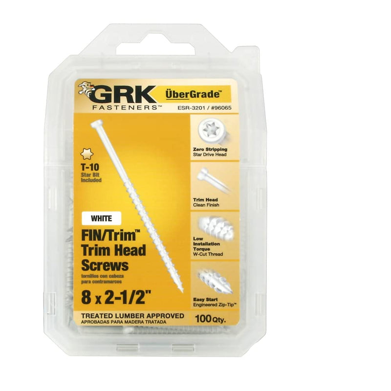 [Australia - AusPower] - GRK Fasteners 96065 White FIN/Trim #8 x 2-1/2" Screws 100CT 