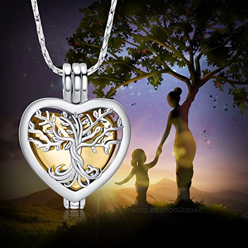 Tree of Life Urn Necklaces for Ashes Heart Shape Cremation Jewelry Memorial Keepsake Jewelry Gifts for Women Men Memorial Lockets Ashes Holder for Pet Silver-Gold