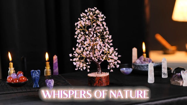 YATSKIA Rose Quartz Tree | Crystal Tree Gifts for Women | Gemstone Decor | Crystals and Gemstones | Pink Home Decor | Birthday Gifts for Women | 10 Inch 300 Beads 10in Rose Quartz Golden Wire