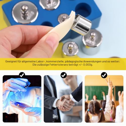 Precision Calibration Weight Set 10mg to 500mg 5g to 100g Steel Weights Calibration with Tweezers for Digital Scale Jewelry Scale M2 Class (Total 200g)