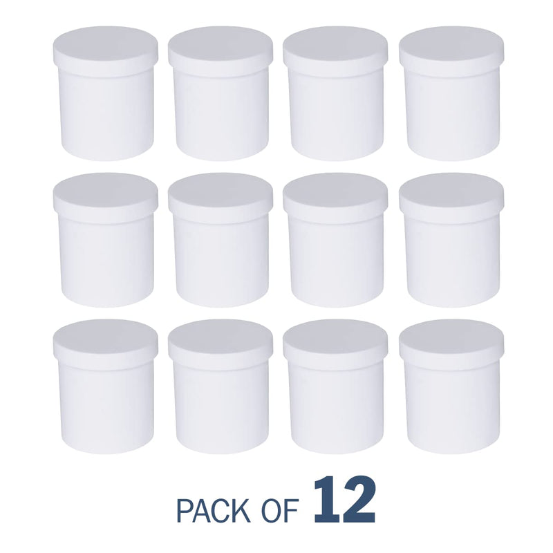 [Australia - AusPower] - EZY DOSE Ointment Jar and Container, Screw on Cap, Leak-Proof Container for Creams and Balms, Durable Design, Ideal for DIY Skincare and Herbal Remedies, 16 oz Capacity, White (Pack of 12) 16 Ounce 