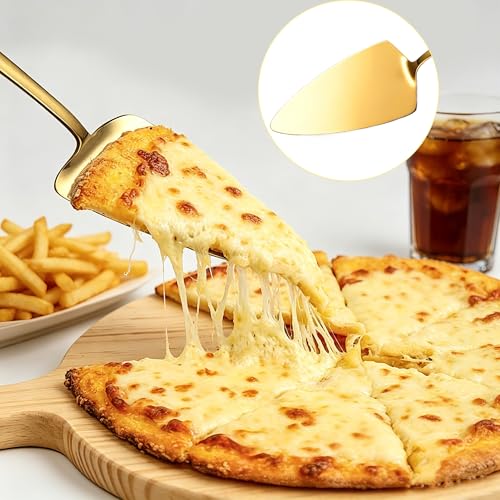 8 PCS Cutlery Serving Set Large, Stainless Steel Serving Utensils Include Serving Spoon,Slotted Spoon,Fork,Soup Ladle,TongsCake Server and Bread Knife (Gold) Gold