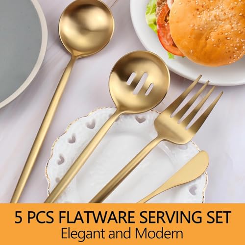 Gold Serving Utensils Set,5pc Stainless Steel Serving Spoons Gold